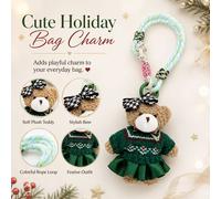 BluCore Cute Holiday Teddy Bear Bag Charm with Green Outfit | Size: 30 cm BluCore Multicolor 30 cm