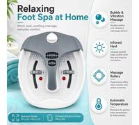 BluCore Foot Spa Bath Massager with Heat, Bubble & Vibration Massage in White
