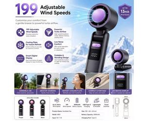 Blucore Portable Handheld Fan, Foldable Desk Fan With Cooling Plate, 100 Adjustable Speeds, Led Digital Display, Rechargeable
