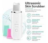 BluCore Ultrasonic Skin Scrubber Facial Spatula, 3-in-1 Cleansing in White