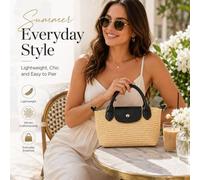 BluCore Women's Woven Straw Handbag Natural Raffia-Style Top Handle Tote BluCore Natural