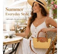 BluCore Women's Woven Straw Handbag Natural Raffia-Style Top Handle Tote in Beige BluCore Beige