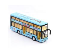 (Blue) 1/36 Toy Car Model Hong Kong Double-decker Bus Diecast Alloy Model Base Plastic Rubber Tire Door Can