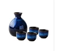 (Blue, 1) Blue Ceramic Japanese Sake Set Cups & Saucers