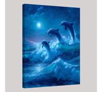 Blue 1 Piece Canvas Wall Art ocean dolphins 60 x 40 cm Framed 3D Print Poster Ready to Hang for Dining Room Bedroom Office Decoration
