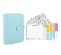 (blue) 1 Set Budgets Planner Handbook Transparent Pockets Waterproof Faux Leather Receipt Coupon Cash Envelope Binder Office Supplies