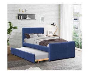 (Blue, 1 Tanya Mattress) Comfy Living 3ft Fabric Bed Frame With Trundle Bed