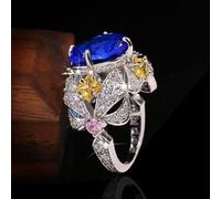 (blue, 10) Vintage Jewelry Luxury Big Sapphire 925 Sterling Silver Rings For Women Elegant Flower Engagement Wedding Band Anniversary Rings