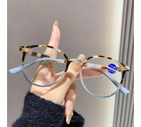 (blue, +100) 2025 Unisex Fashion Round Frame Reading Glasses Anti-blue Light Presbyopia Vintage Ultralight Far Sight Eyeglasses For Men Women