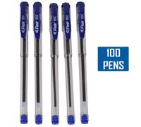(Blue - 100 Pens) Reception Ball Pen Ballpoint Snap Smooth Blue Fine