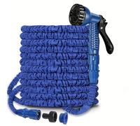 (Blue, 100ft) 100ft Expandable Garden Hose Pipe, Flexible Expanding Magic Hose with 3/ 4", 1/ 2" Fittings, Garden Hose with 7 Function Spray Nozzle