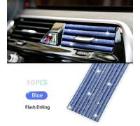 (Blue 10pcs) 10pcs Car Air Conditioner Outlet Decorative Strip Diamond U Shape Clip Rhinestones Grille Sticker Interior Mouldings Accessories
