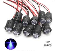 (Blue) 10Pcs 12v 10mm Pre-wired Constant Led Ultra Bright Water Clear Bulb Cable 20cm Prewired Led