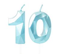 Blue 10th Birthday Candles Number 10 Candles for Birthday Cake, 10th Candles Blue 10 Birthday Candles for Cake, 10th Birthday Cake Toppers Cake Decorations for 10 Year Old Girls Blue