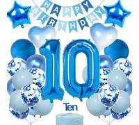 Blue 10th Birthday Decorations for Boys 10th Balloons Happy Banner with 32 Inch Number 10 Balloon for Boy 10-Year-Old Party Supplies (10th-Birthday)