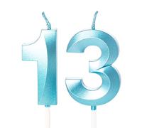 Blue 13th Birthday Candles - Number 13 Candles for Birthday Cake, Cake Toppers Decorations for 13 Year Old Girls