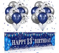 Blue 13th Birthday Decorations for Boys Girls, Navy Blue Silver Happy 13th Birthday Banner and Balloons for 13 Years Old Party Decorations Supplies