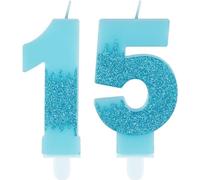 Blue 15th Birthday Candles, Blue Number 15 Candles Frozen Cake Decorations, Blue Frozen Party Candles, Glitter Blue Candle Cake Topper for Girls Boys Birthday Party Decor Wedding Anniversary Supplies