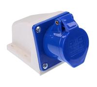 Blue 16A 230V 2P+E Industrial Surface Mount Socket IP44 1-2.5mm² cable IEC60309-1/2