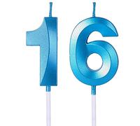 Blue 16th & 61st Birthday Candles for Cakes, Number 16 61 Glitter Candle Cake Topper for Party Anniversary Wedding Celebration Decoration