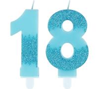 Blue 18th Birthday Candles, Blue Number 18 Candles Frozen Cake Decorations, Blue Frozen Party Candles, Glitter Blue Candle Cake Topper for Girls Boys Birthday Party Decor Wedding Anniversary Supplies
