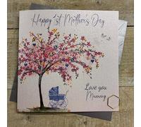 BLUE - 1ST MOTHERS DAY - PRETTY TREE MOTHER'S DAY CARD, HAND FINISHED (M26-23)