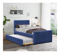 (Blue, 2 Lucy Mattresses) Comfy Living 3ft Fabric Bed Frame With Trundle Bed