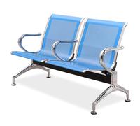 Blue 2-Seat Waiting Room Chairs - Comfortable Airport Reception Bench with Arms for Office Business Hospital and Market Use
