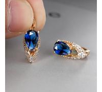 (blue) 2022 New Geometric Teardrop Cut Green Stone Earrings Temperament Long Drop Trendy Female Earrings