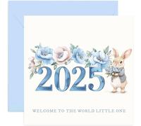 Blue 2025 Welcome To The World Little One New Baby Boy Greeting Card for Mummy Daddy Keepsake Sentimental Gifts for Parents Grandparents to Celebrate Birth of Son Grandson - Cute Bunny Rabbit