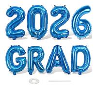 Blue 2026 GRAD Congrats Balloons, 16 Inch Matte Blue Grad Foil Balloons Banner Sign for Graduation Decorations 2026, College High School Class of 2026 Graduate Congratulations Party Decor Supplies