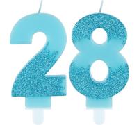 Blue 28th Birthday Candles, Blue Number 28 Candles Frozen Cake Decorations, Blue Frozen Party Candles, Glitter Blue Candle Cake Topper for Girls Boys Birthday Party Decor Wedding Anniversary Supplies