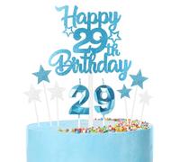 Blue 29th Birthday Candles Cake Toppers Set, Blue Number Candles 29 Candle for Cake, Blue Silver Cake Decorations, Blue Happy Birthday Cake Toppers for Girls Boys Women Men Birthday Party Decorations