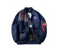 (Blue, 2XL) Athletic Mens Flight Jacket NASA Style Bomber Coat Ma1 Pilot Army Jacket Outwear