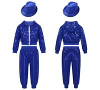 (blue, 3-4 Years) Children Dancewear Suits Kids Girls Boys Shiny Sequins Clothing Sets Hip Hop Dance Stage Costumes