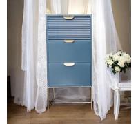 Blue 3 Drawer Bedside Table Wooden Nightstand Storage Cabinet 64cm Bedroom