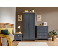 Blue 3 Piece bedroom set 2 Door Wardrobe Bedside cab 4 drawer chest Slate Blue