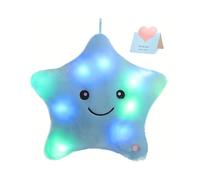 (Blue) 34 cm LED Luminous Light Up Pillow Smile Star Glow Plush Waist Cushion