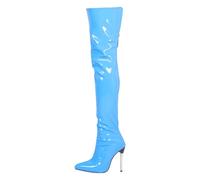 Blue,35,Over The Knee Boots For Women, Sexy 4.3 Inch Stretch Stilettos High Heels Boots, Large Size Patent Leather Full Back Zip Evening Long Boots