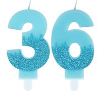 Blue 36th Birthday Candles, Blue Number 36 Candles Frozen Cake Decorations, Blue Frozen Party Candles, Glitter Blue Candle Cake Topper for Women MenBirthday Party Decor Wedding Anniversary Supplies