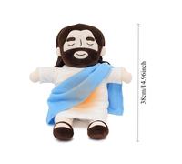 (Blue) 38CM Breathing Jesus Plush Toy Baby Soothing Jesus Doll Four-gear Adjustment Children Music Sleep Companion Christmas Toy Gifts