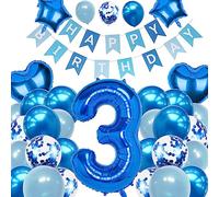 Blue 3rd Birthday Balloons & Banner for Boys - Birthday Party Decoration & Supplies