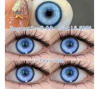 (blue, -4.75) 2pcs Color Contact lens Yearly Cosplay Soft Contact Lens 14.5MM Halloween Eye Makeup 0~-8.00 Myopia Lenses Prescription Soft Lens Eye Bigeye Doll Eye