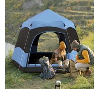 Outsunny Double Layer Instant Pop Up Tent with Rainfly, Hexagon 4 Man Dome Tent, Portable Camping Shelter with Sewn-in Groundsheet and Carry Bag, for Festival Backpacking Road Trips, Blue