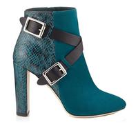 Blue,4 UK,Fashion Colorblock Ankle Boots Pointed Toe Chunky Block Heels for Womens Cross Strap Buckle Booties Comfy Dress Evening Party Shoes