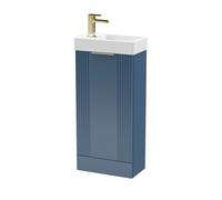 Blue 400mm Floor Standing Cloakroom Vanity Basin Unit with Brushed Brass Handle Compact Bathroom Storage