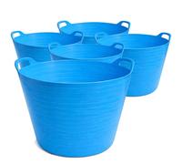 Blue 42L Flexible Tub Pack of 5 - Large Plastic Bucket with Handles, Ribbed Design, Multi-Purpose for Garden, Laundry, DIY, Water, Soil & Storage Made in the UK