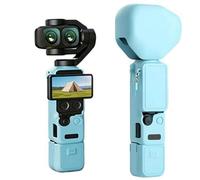 [Blue - 5-in-1 Kit] Protective Silicone Case for DJI Pocket 4 Pro, Hollowed-Out Cooling Gimbal Guard Cover Accessories with Screen Protector Cap, Lens Cover & Lanyard