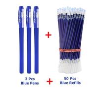 (blue, 53pcs/set) 3 Gel Pens + 50 Refills Set 0.38mm Black Blue Red Ink Bulk Pens Thin Tip Journal Writing School Supplies Stationery