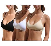 Blue 55 Women's Bralette Wireless Padded Bra Top Sexy Everyday Basic Deep V-Neck, 2 Pack: Black & Beige, S